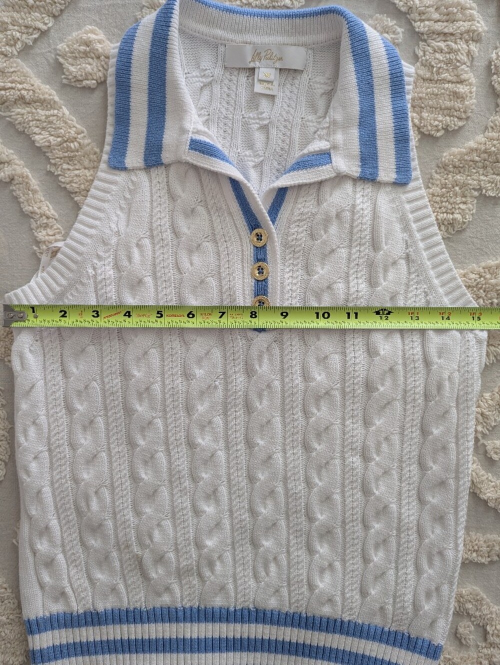 Lilly Pulitzer Suzette Sweater Tank Sleeveless Golf Polo Cableknit White Blue XS - Picture 8 of 10